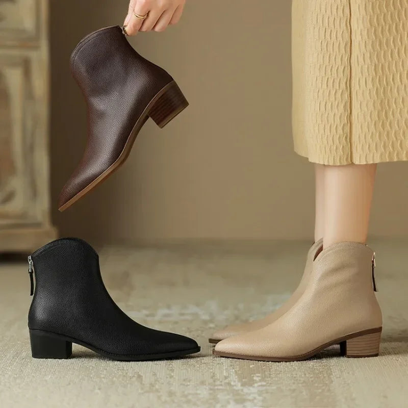 Kensley | Faux Leather Ankle Boots with Pointed Toe