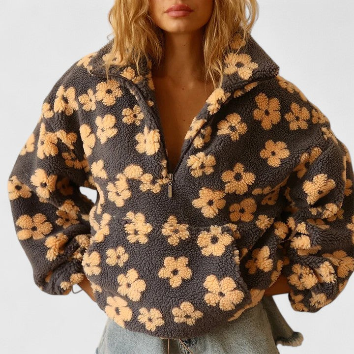 Daisy | Floral Sherpa Quarter Zip Sweater