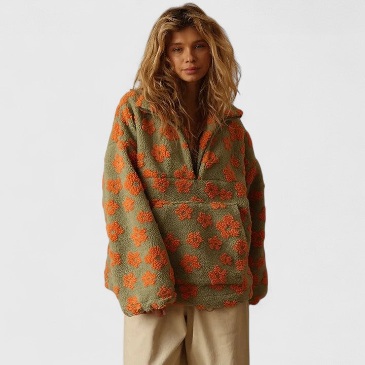 Daisy | Floral Sherpa Quarter Zip Sweater