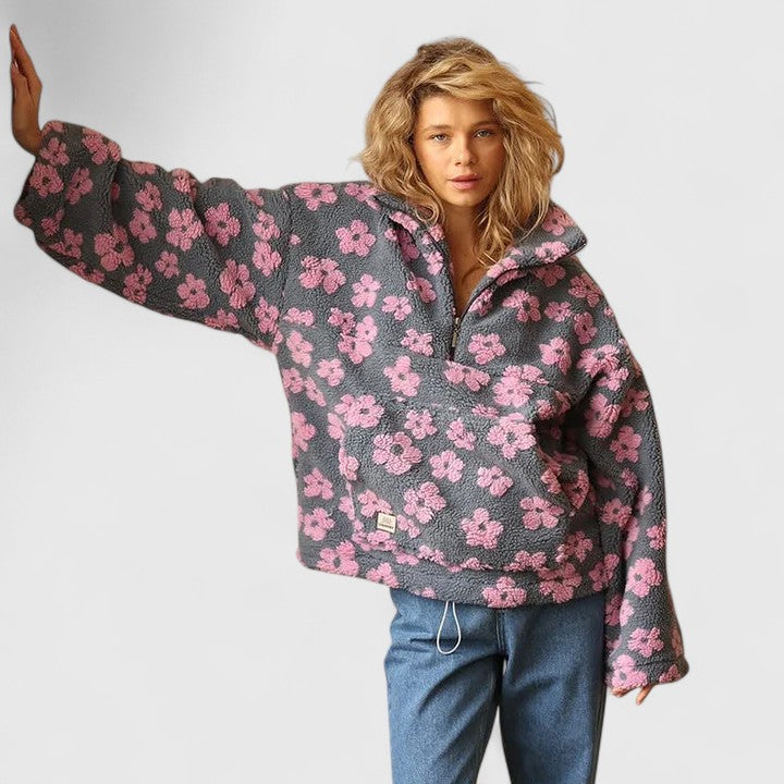 Daisy | Floral Sherpa Quarter Zip Sweater