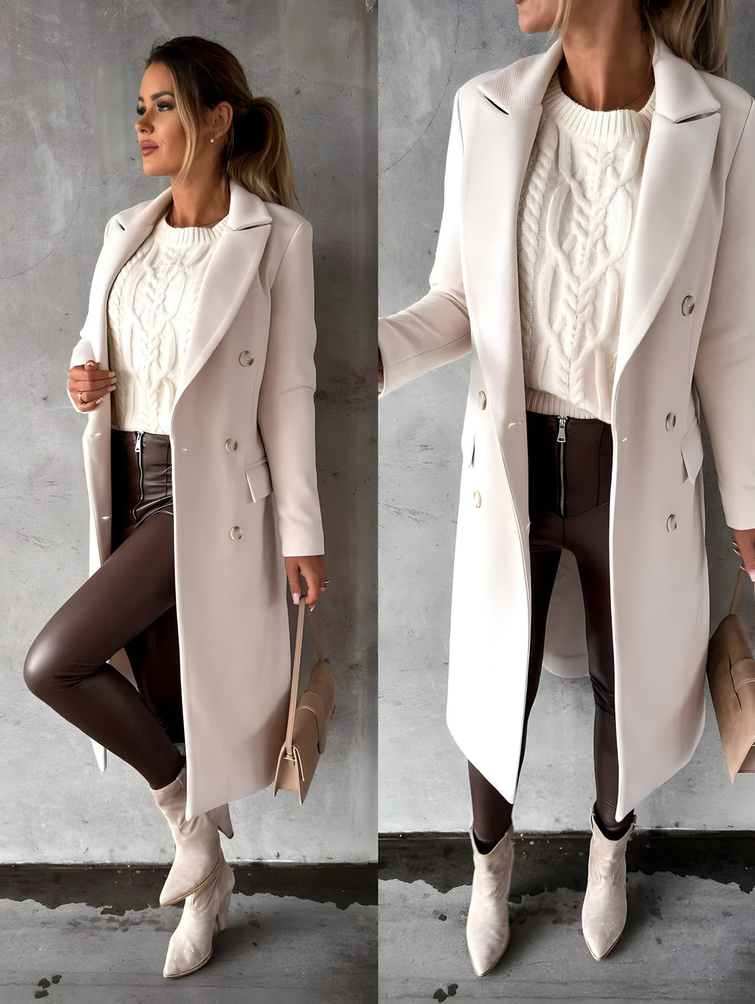 Ines | Long Wool Coat with Flap Pockets