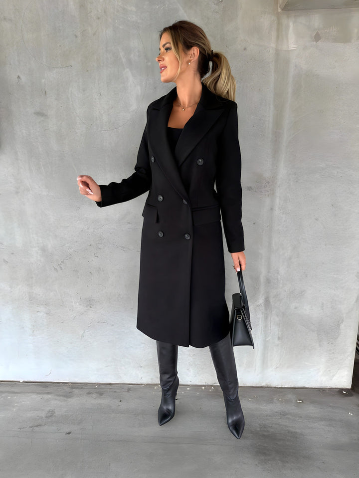Ines | Long Wool Coat with Flap Pockets
