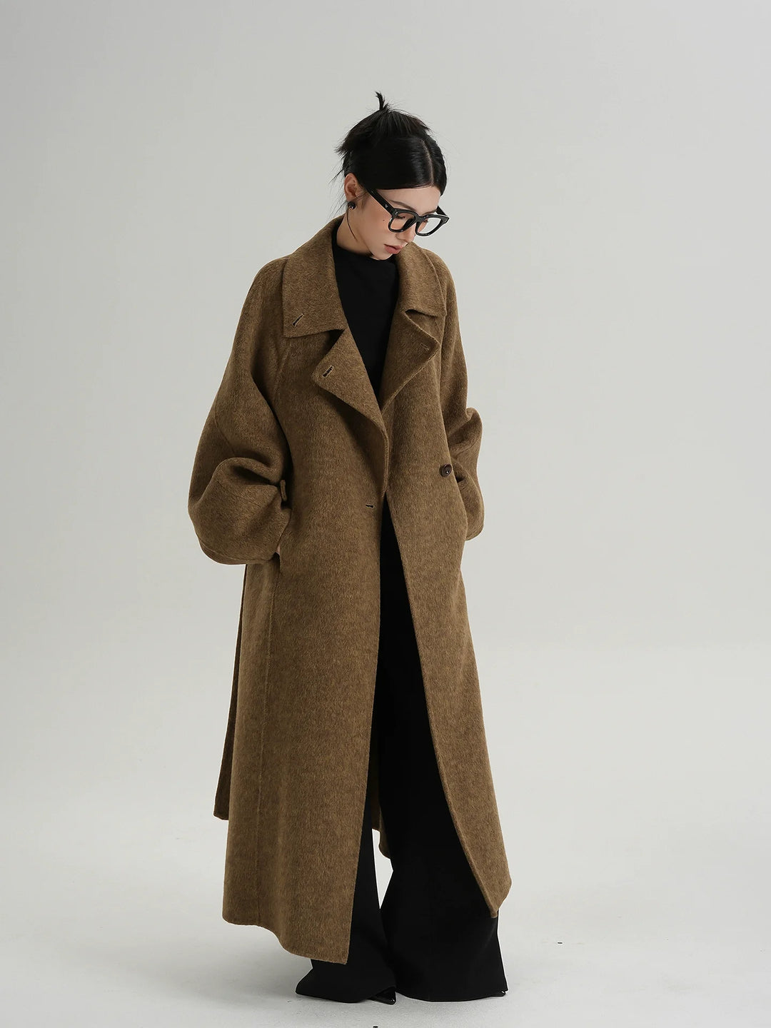 Naomi | Long Belted Wool Coat with Funnel Neck