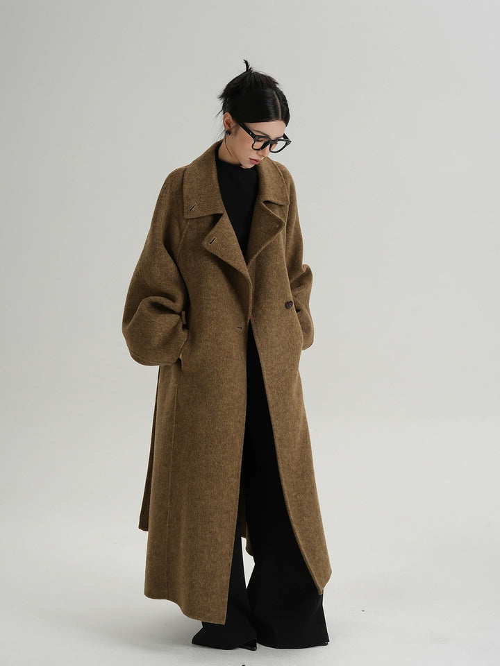 Naomi | Long Belted Wool Coat with Funnel Neck
