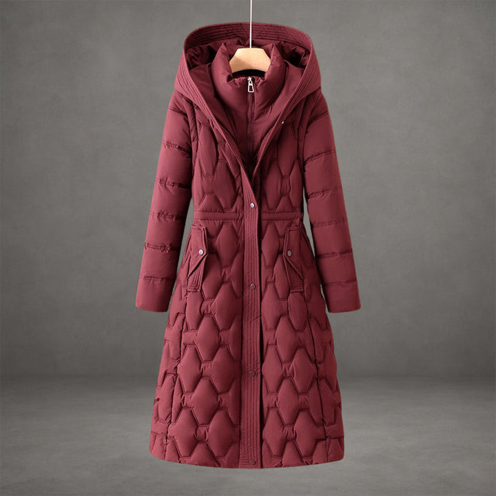 Lily | Long Hooded Puffer Coat with Cinched Waist