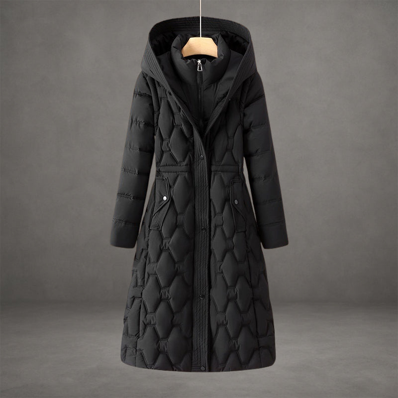 Lily | Long Hooded Puffer Coat with Cinched Waist