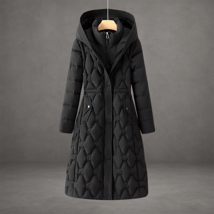 Lily | Long Hooded Puffer Coat with Cinched Waist