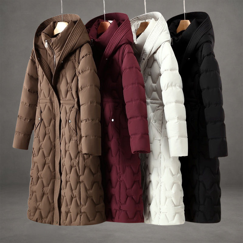Lily | Long Hooded Puffer Coat with Cinched Waist