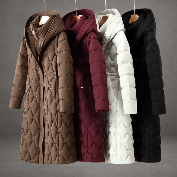 Lily | Long Hooded Puffer Coat with Cinched Waist