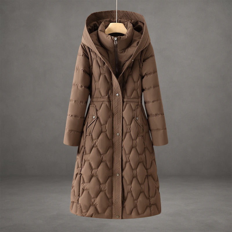 Lily | Long Hooded Puffer Coat with Cinched Waist