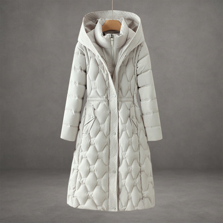 Lily | Long Hooded Puffer Coat with Cinched Waist