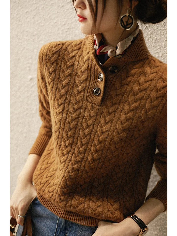 Arden | Cable Knit Sweater with Button Stand Collar
