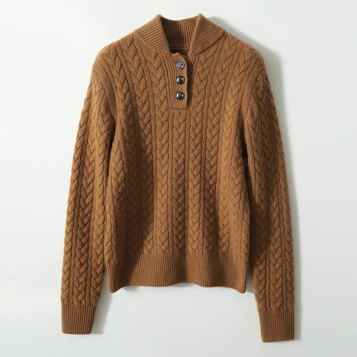 Arden | Cable Knit Sweater with Button Stand Collar