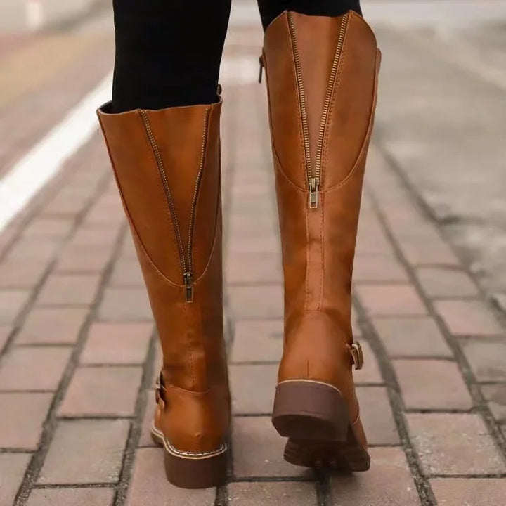 Odette | Block Heel Knee High Boots with Buckle