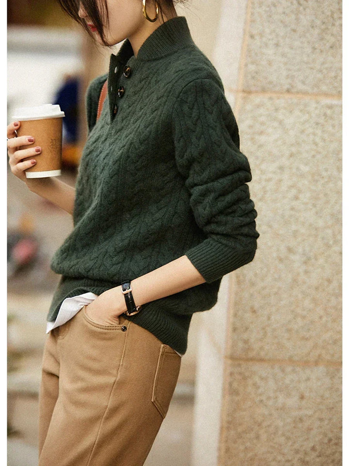 Arden | Cable Knit Sweater with Button Stand Collar