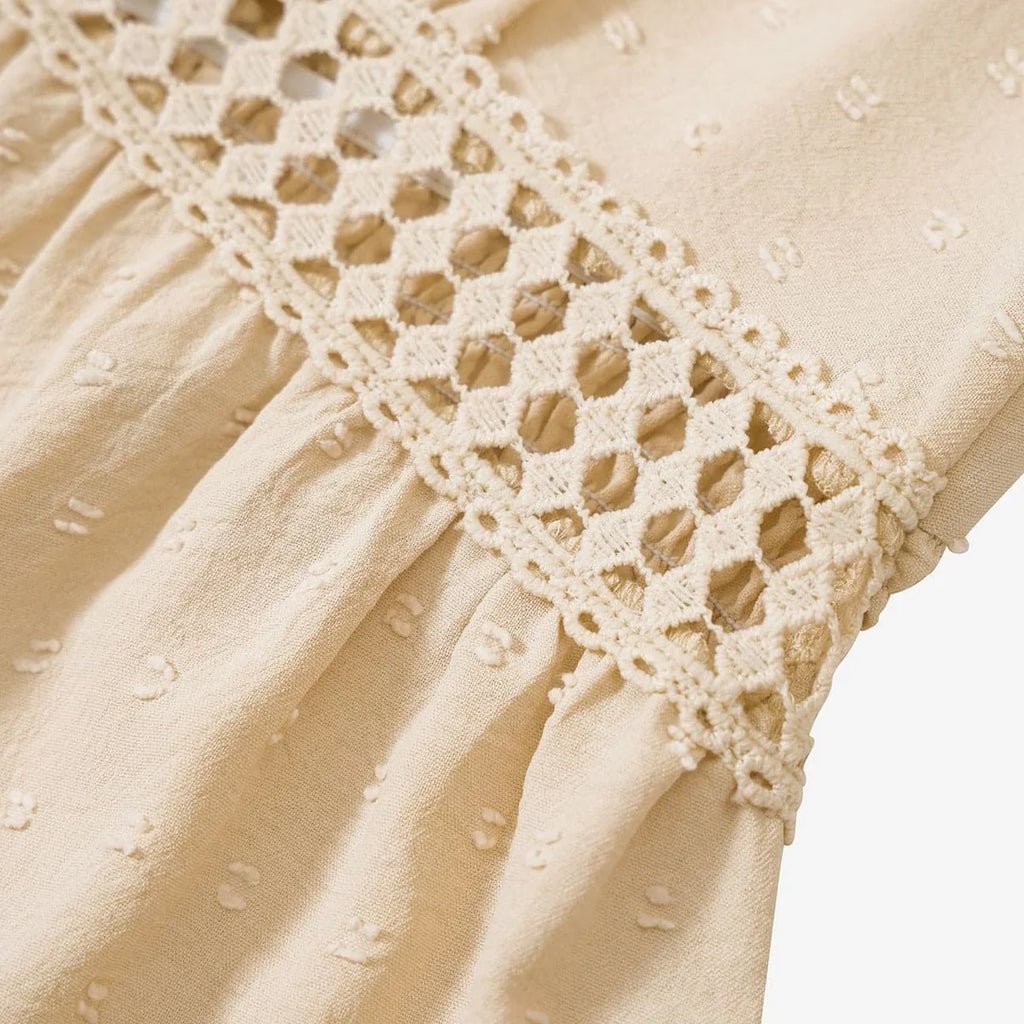 Ladies Crochet Lace Mini Dress Flutter Sleeve