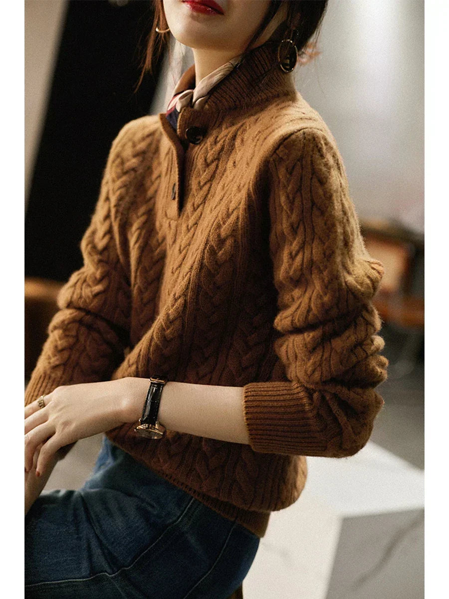 Arden | Cable Knit Sweater with Button Stand Collar
