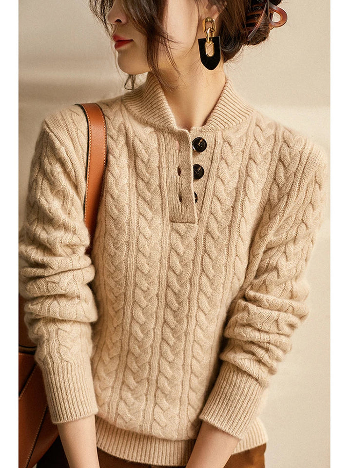 Arden | Cable Knit Sweater with Button Stand Collar