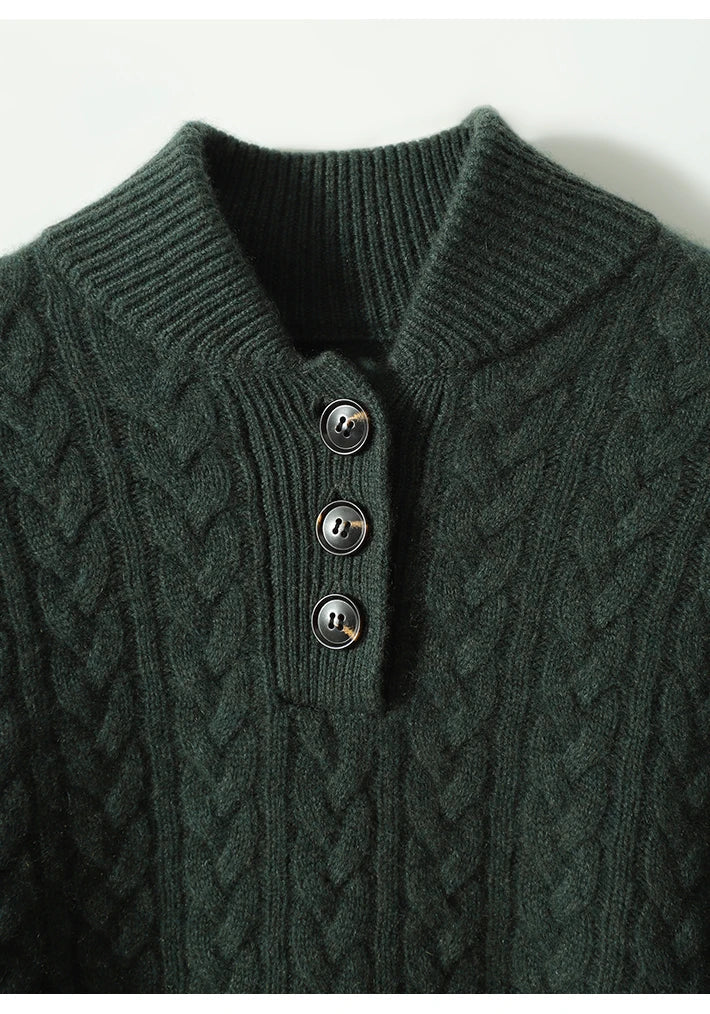 Arden | Cable Knit Sweater with Button Stand Collar