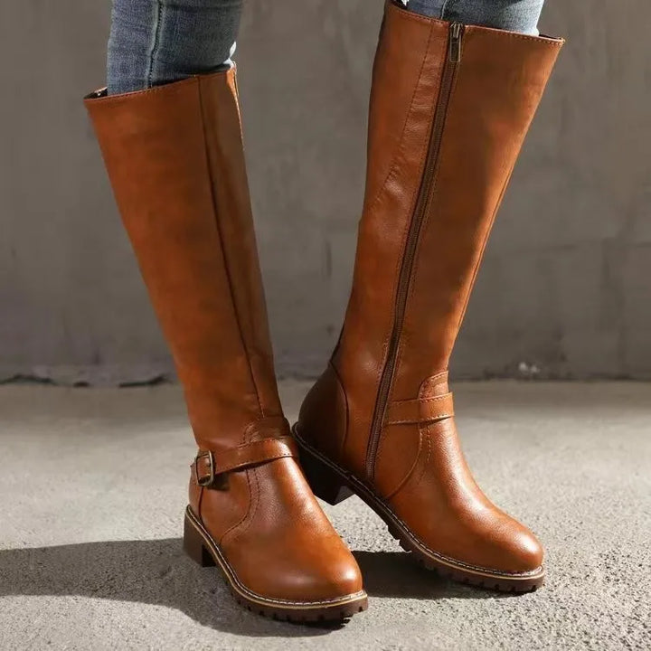 Odette | Block Heel Knee High Boots with Buckle