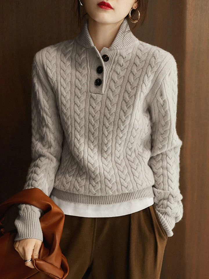Arden | Cable Knit Sweater with Button Stand Collar