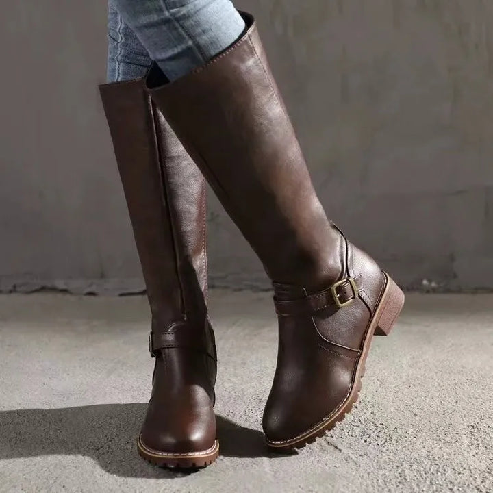 Odette | Block Heel Knee High Boots with Buckle