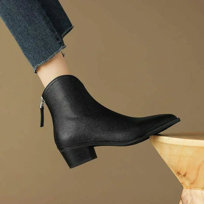 Kensley | Faux Leather Ankle Boots with Pointed Toe