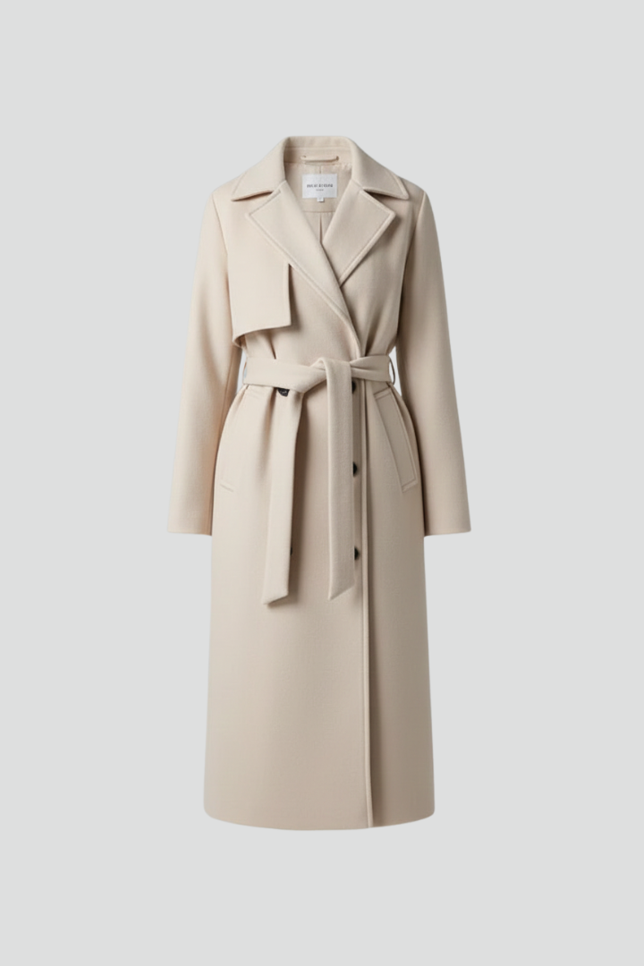 Juno | Long Double Breasted Wool Coat with Belt