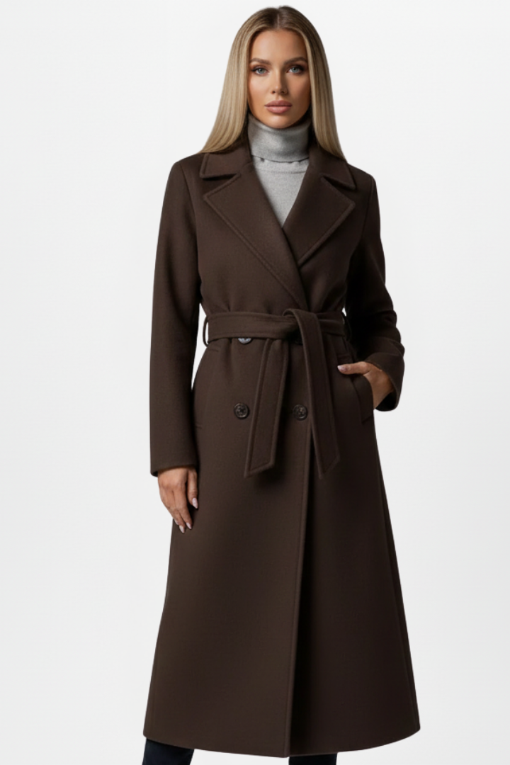 Juno | Long Double Breasted Wool Coat with Belt