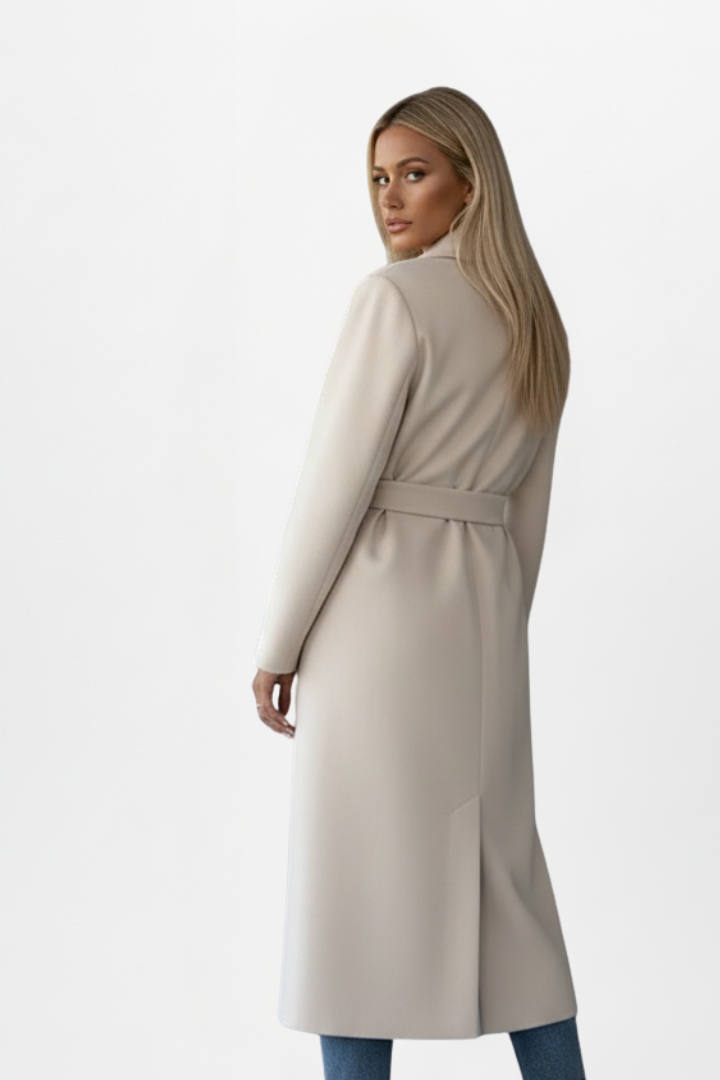 Juno | Long Double Breasted Wool Coat with Belt