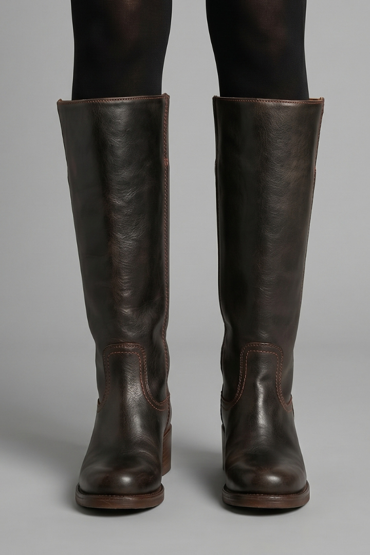 Megan | Pull On Block Heel Knee High Boots