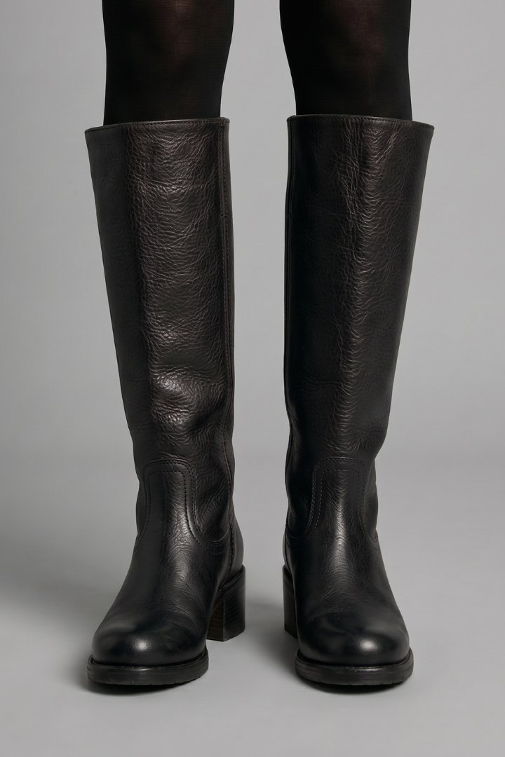 Megan | Pull On Block Heel Knee High Boots