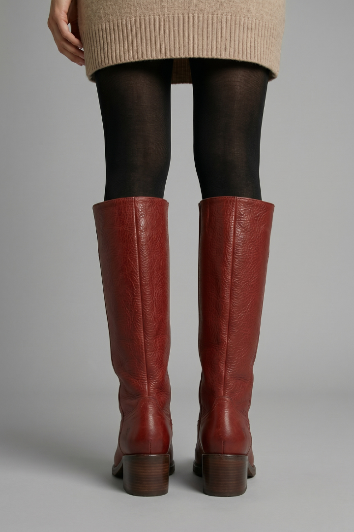 Megan | Pull On Block Heel Knee High Boots