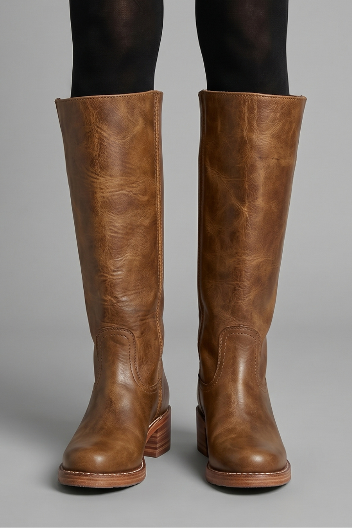 Megan | Pull On Block Heel Knee High Boots