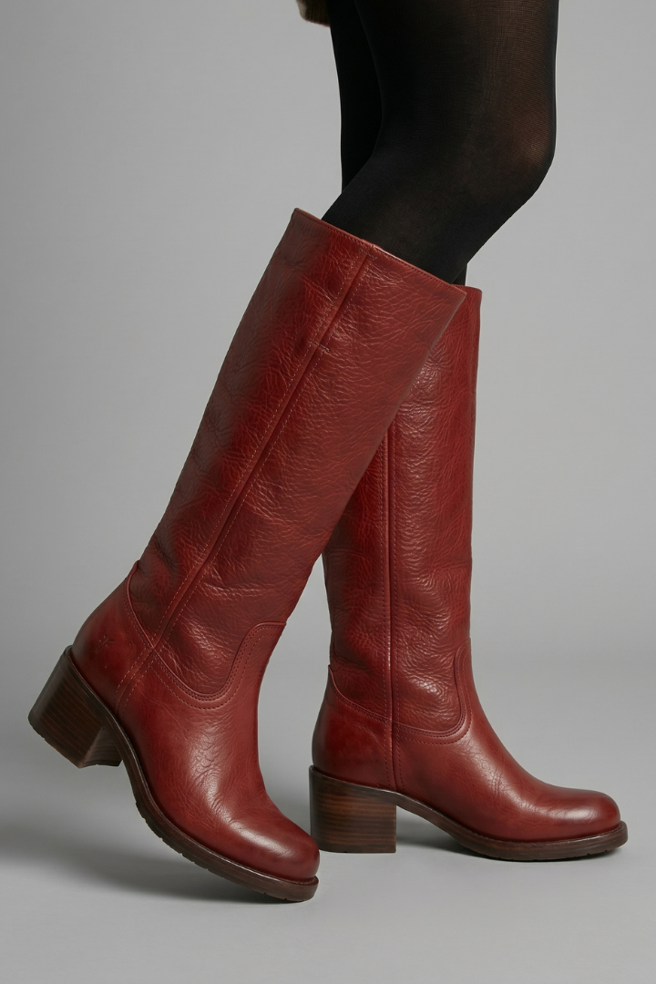Megan | Pull On Block Heel Knee High Boots