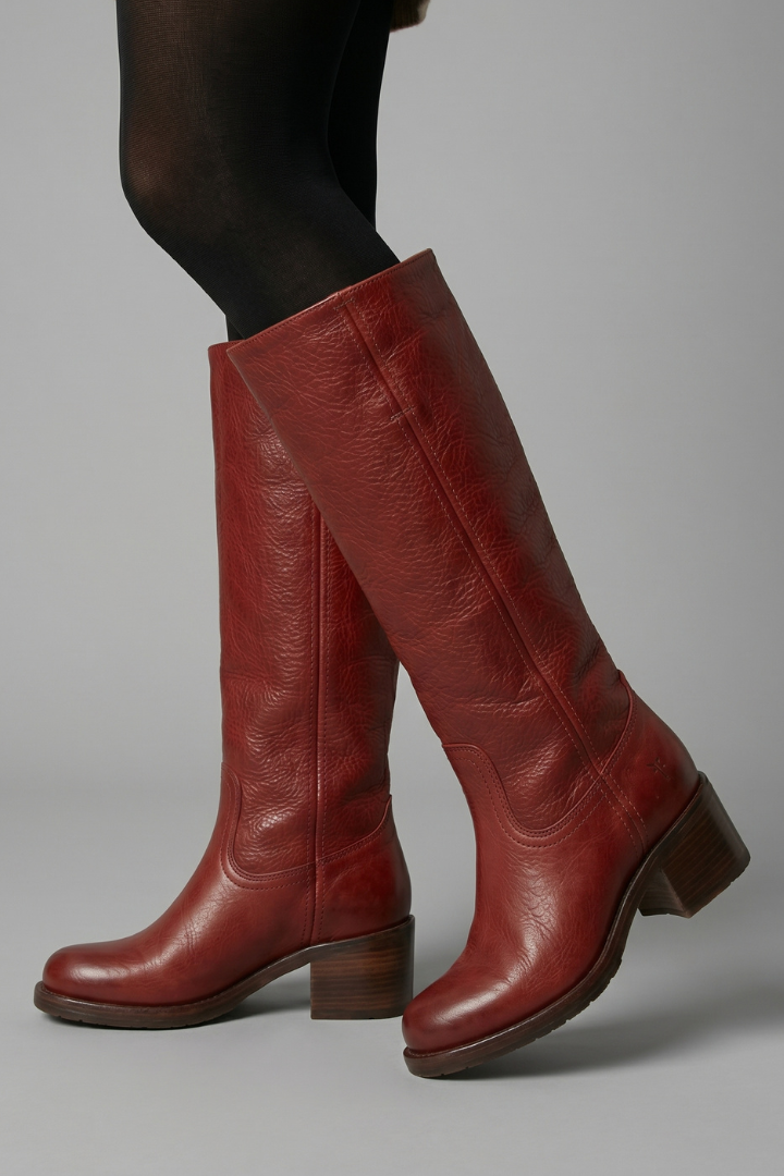Megan | Pull On Block Heel Knee High Boots