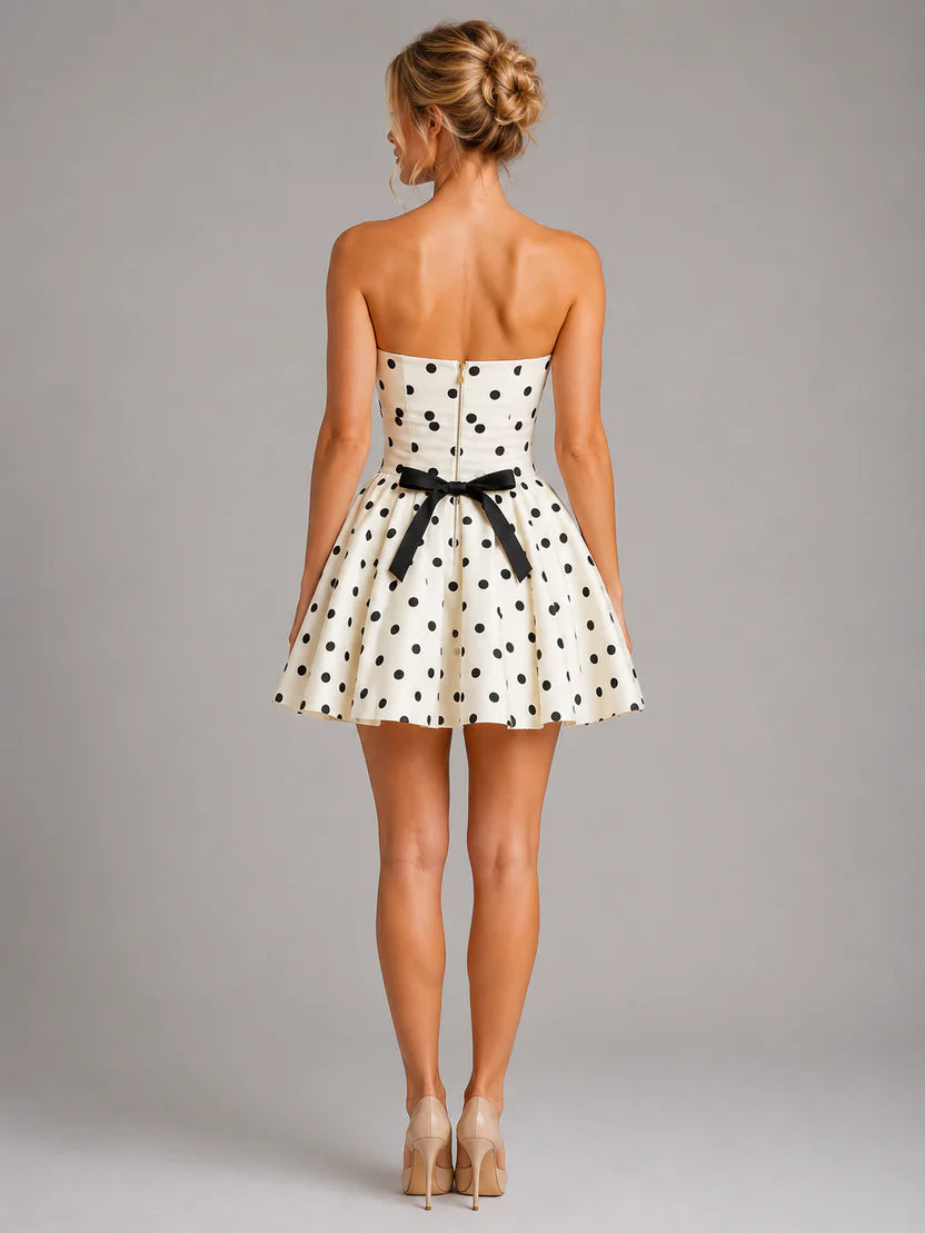 Women’s Polka Dot Corset Mini Dress – Strapless Summer Style