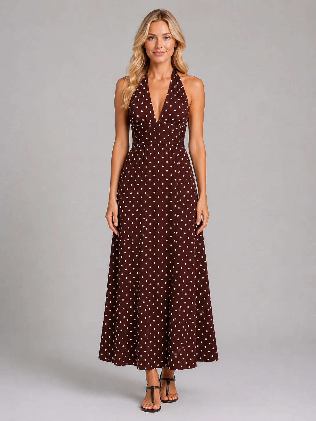 Women’s Polka Dot Halter Maxi Dress – Summer Occasion Style