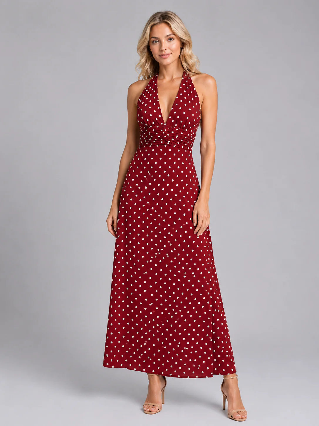 Women’s Polka Dot Halter Maxi Dress – Summer Occasion Style