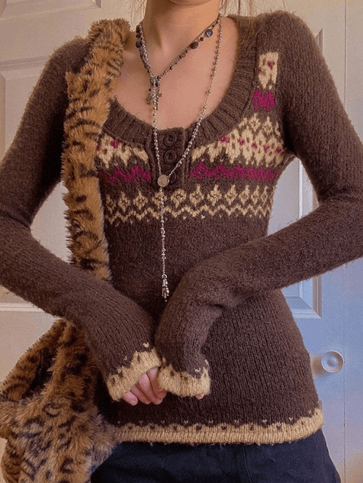 Wendy | Fitted Fair Isle Sweater with Scoop Neck