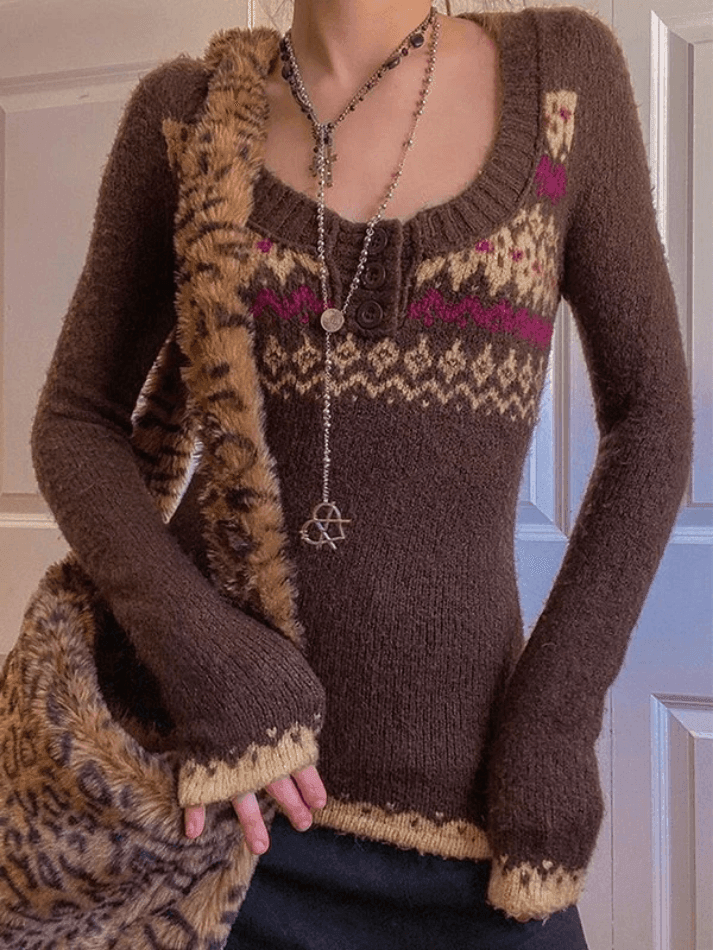 Wendy | Fitted Fair Isle Sweater with Scoop Neck
