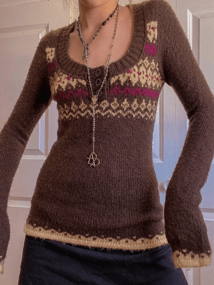 Wendy | Fitted Fair Isle Sweater with Scoop Neck