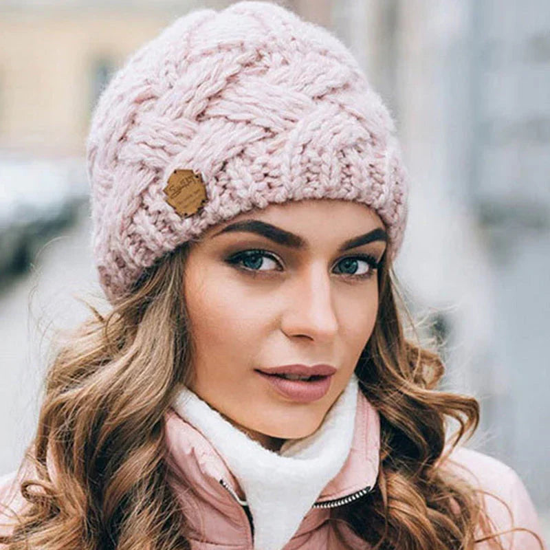 Nora | Cable Knit Beanie with Button Patch