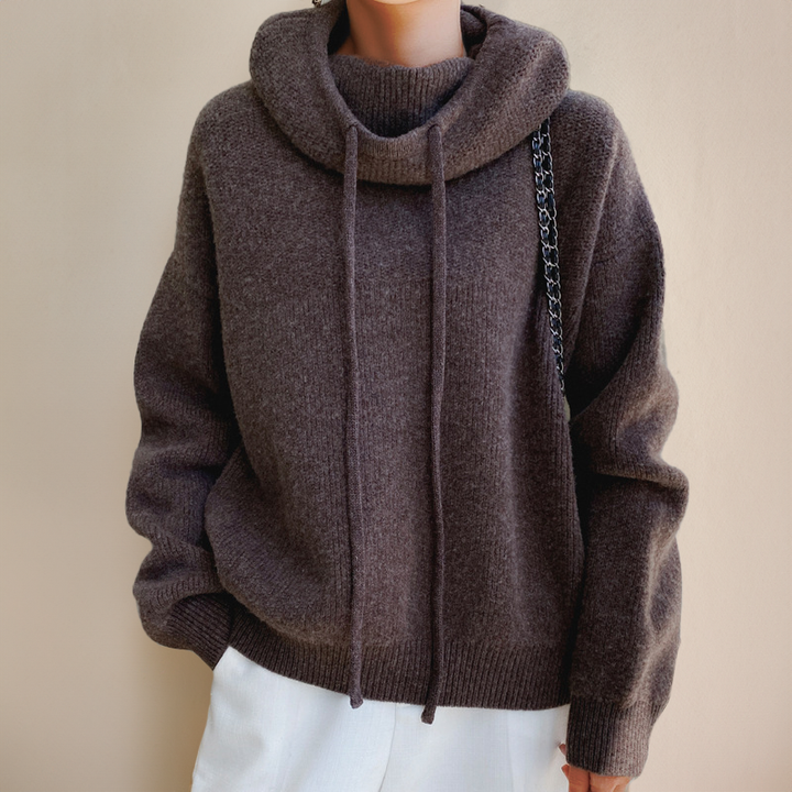 Bo | Knit Hoodie with Drawstring Funnel Neck