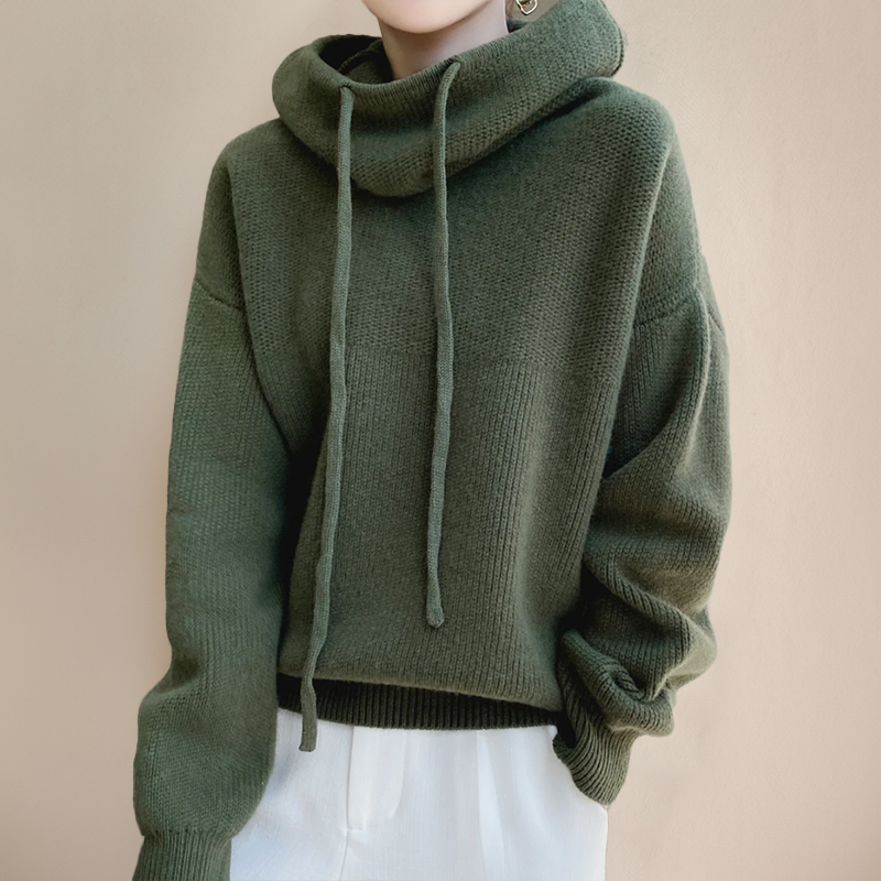Bo | Knit Hoodie with Drawstring Funnel Neck