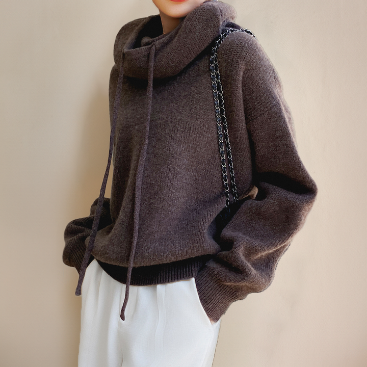 Bo | Knit Hoodie with Drawstring Funnel Neck