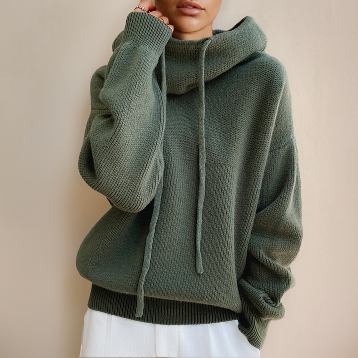 Bo | Knit Hoodie with Drawstring Funnel Neck