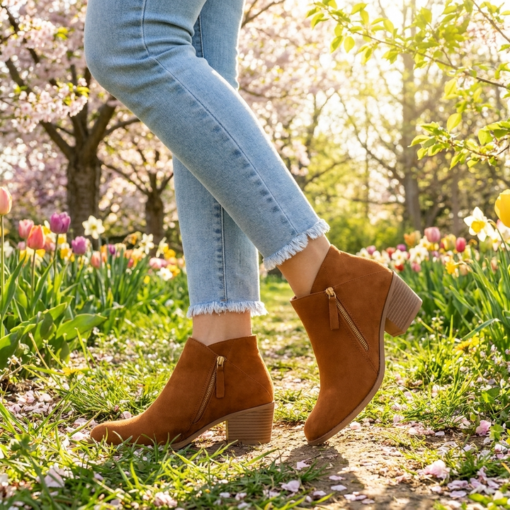 Vera | Block Heel Ankle Boots with Side Zip