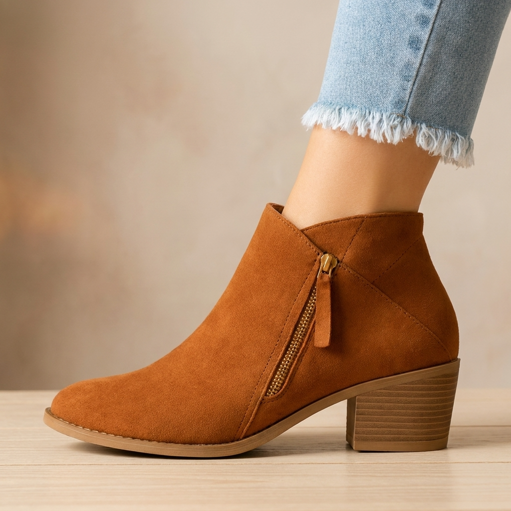 Vera | Block Heel Ankle Boots with Side Zip