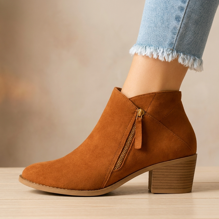 Vera | Block Heel Ankle Boots with Side Zip